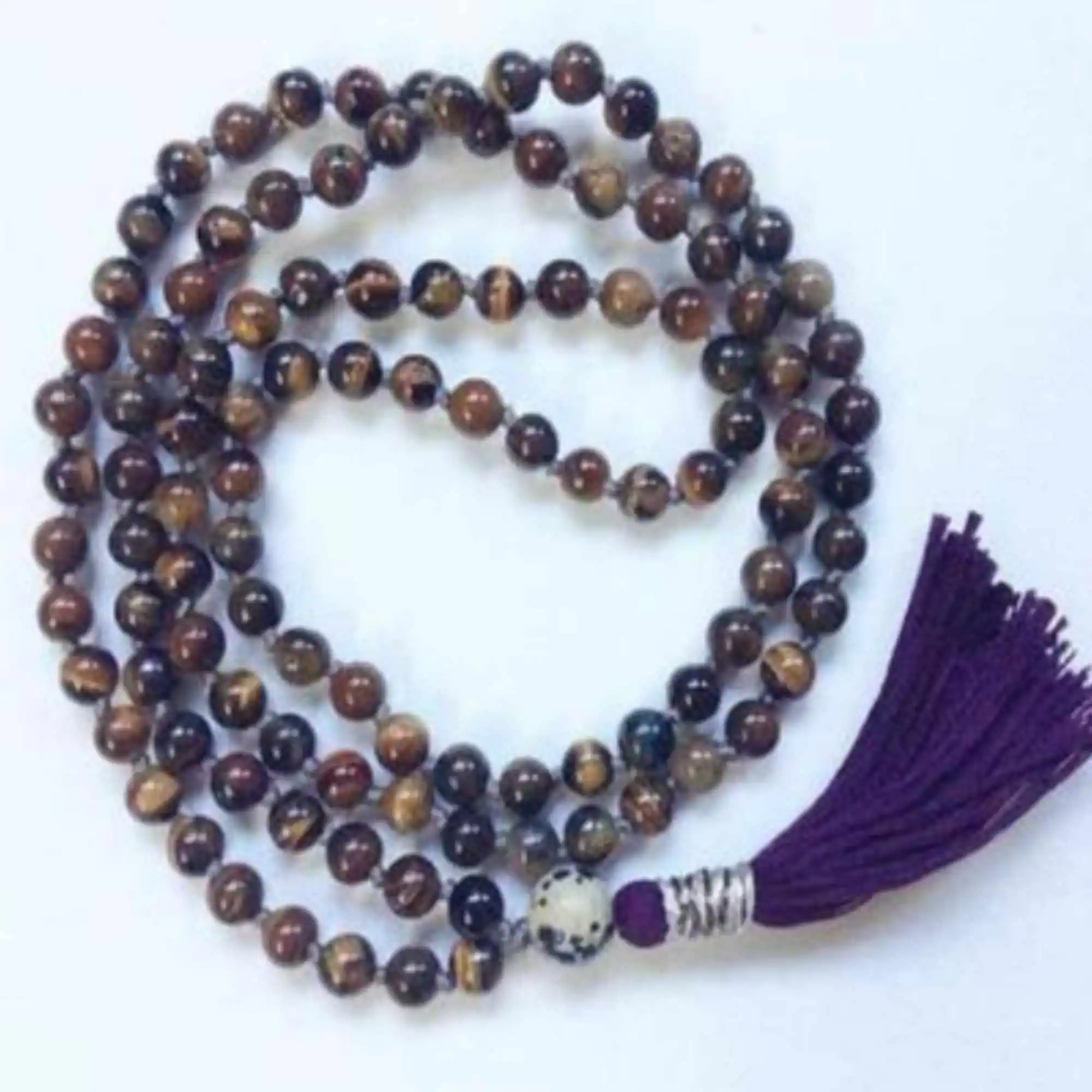 

8mm Natural 108 knot Red tiger eye beads tassels necklace Opera length Zen Yoga Couples Rustic Formal event Wood