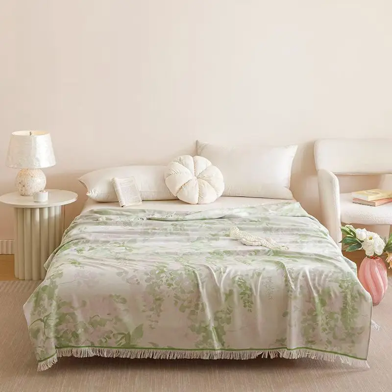 Summer Lyocell Bamboo Fiber Blanket Cooling Bedding For Single Bed Sheet Silky Yarn Dyed Jacquard Double-layer Throw 150x200cm