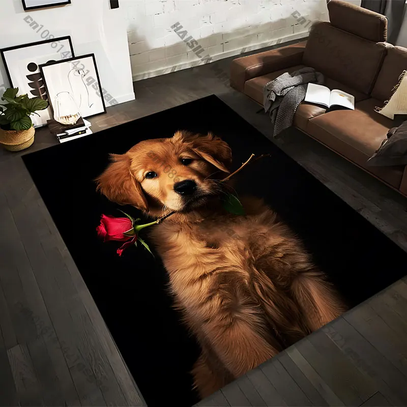 21 Sizes Dog holding red rose Printed Area Rugs for Adult Yoga Mats Living Room Decor Personalized Doormat