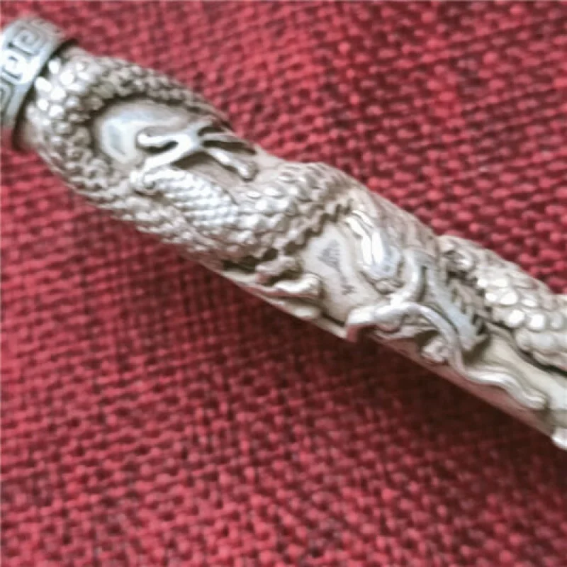 Crafts White Copper Dragon Straight Pipe Cigarette Holder Cigarette Rod Cigar