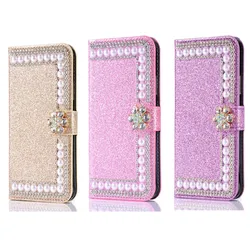 For Samsung S25 Ultra S24  S23 S22  S21Plus  A15 A05S A14 A34 A54 Luxury Bling Diamond Pearl Wallet Flip Leather Case