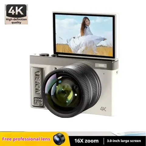 사진용 4K 디지털 카메라 - YouTube 자동 초점 비디오용 WiFi 64MP 동영상 블로깅 카메라 3인치 180 °   16배 줌 기능이 있는 플립 스크린