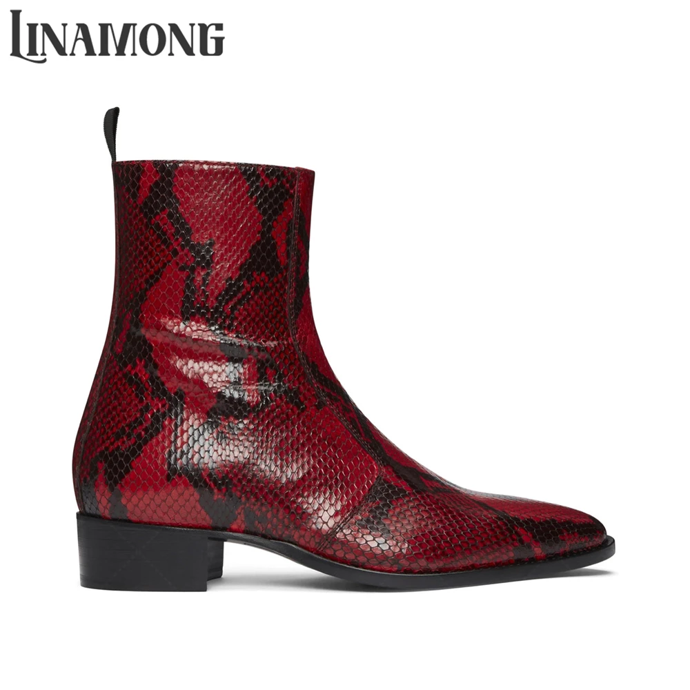 Ankle High Side Zip Panel Booties Pointed Round Toe Crocodile Leather Velvet Boots Classic Concise Style Business Boots for Men