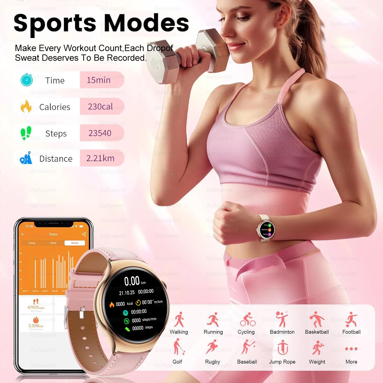 ساعة ذكية للنساء AMOLED NFC مقاومة للماء ونظام تحديد المواقع العالمي (GPS) ومسار رياضي ومعدل ضربات القلب للسيدات والصحة وضغط الدم ساعة BT Call Smartwatch