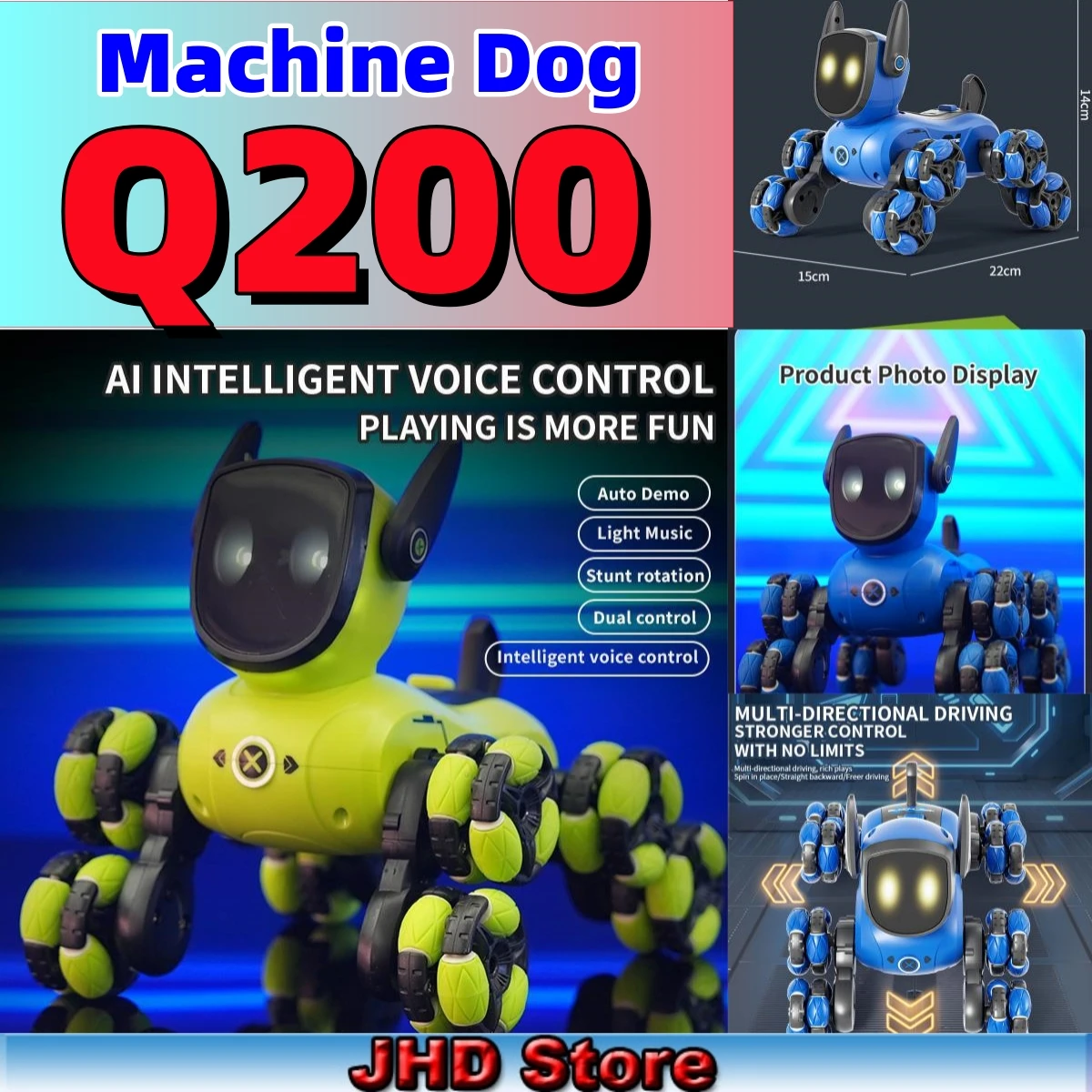 

JHD для 2025 года JJRC, новый Q200, маленький восьмиколесный датчик жестов, многофункциональное голосовое взаимодействие, радиоуправляемая трюковая машина Q200, игрушка для собак
