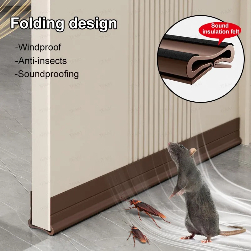 93cm PVC Flexible Door Bottom Sealing Strip Door Gap Wind and Dust Proof Self-adhesive Weather Strip with Soundproofing Felt
