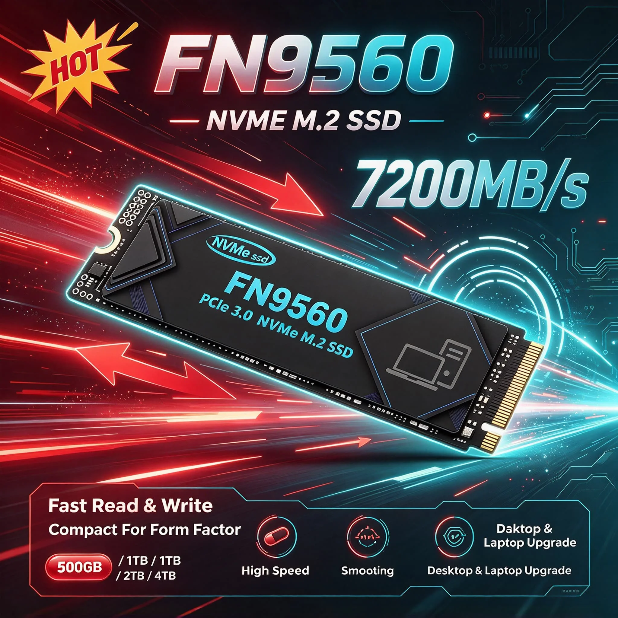 M.2 2280 FN9560 PCIe NVMe Internal SSD 500GB 1TB 2TB 4TB High Speed Storage for Gaming PC and Professional Workloads Laptop PC