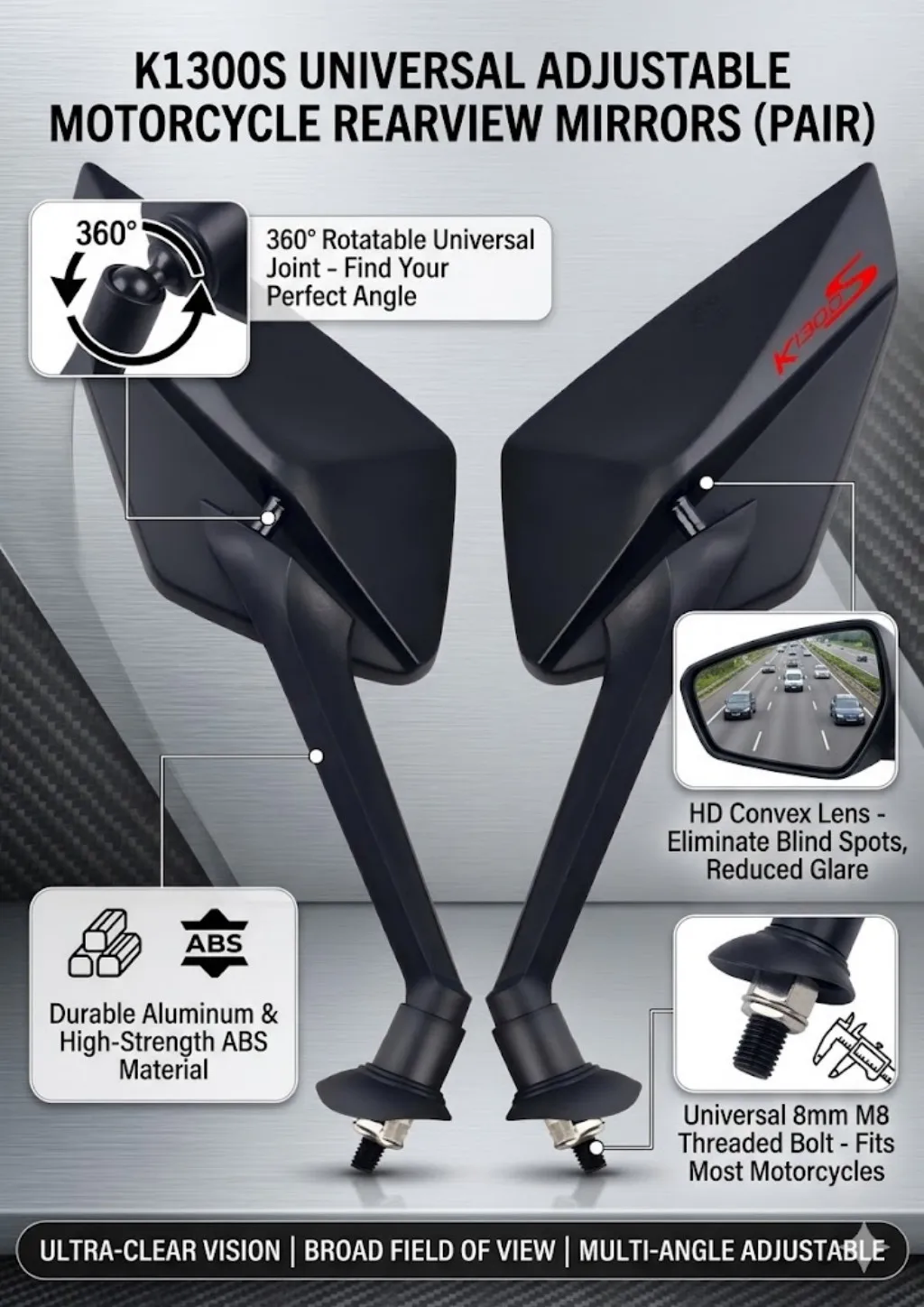 

New simple installation and fashionable motorcycle rearview Mirror For BMW K1300S K1300 S K1300-S K 1300 GS 2019 2020 2021 2022