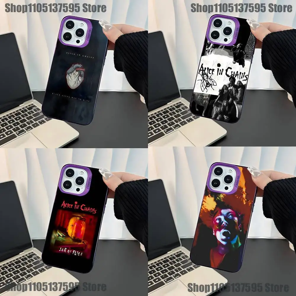 

Band A-Alice in Chains Phone Case For iPhone 17,16,15,14,13,12,11,Mini,Pro,E,SE4,XS,MAX Purple Candy Matte Cover
