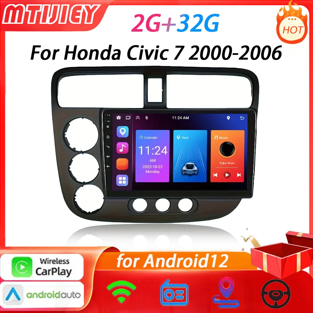 MTIJIEY 2 din Android Auto Carplay Car Radio Multimedia For Honda Civic 7 2000-2006 Car Android Car play Video Stereo GPS 2din