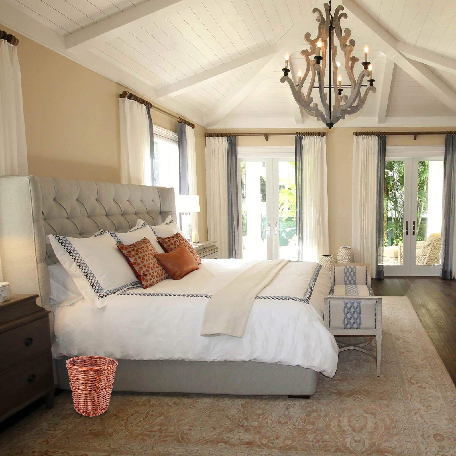 

Rattan Trash Basket Woven Waste Bin Rustic Storage Basket for Living Room Bedroom Kitchen Sundries Holder Trash Cans