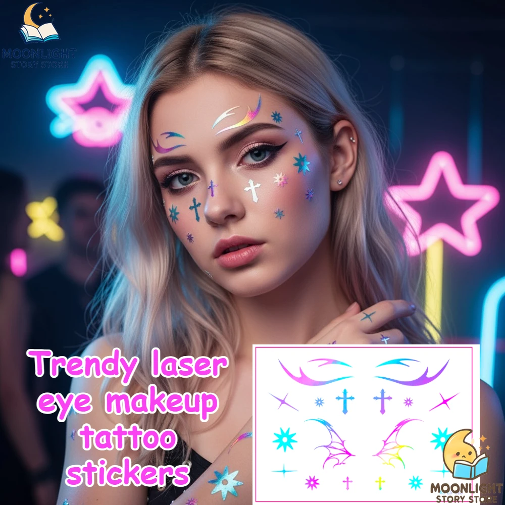 Pegatinas temporales para cara y cuerpo, Color arcoíris láser, animales de estrellas, varios, adecuados para Festival, Carnaval, maquillaje, fiesta de juegos de rol