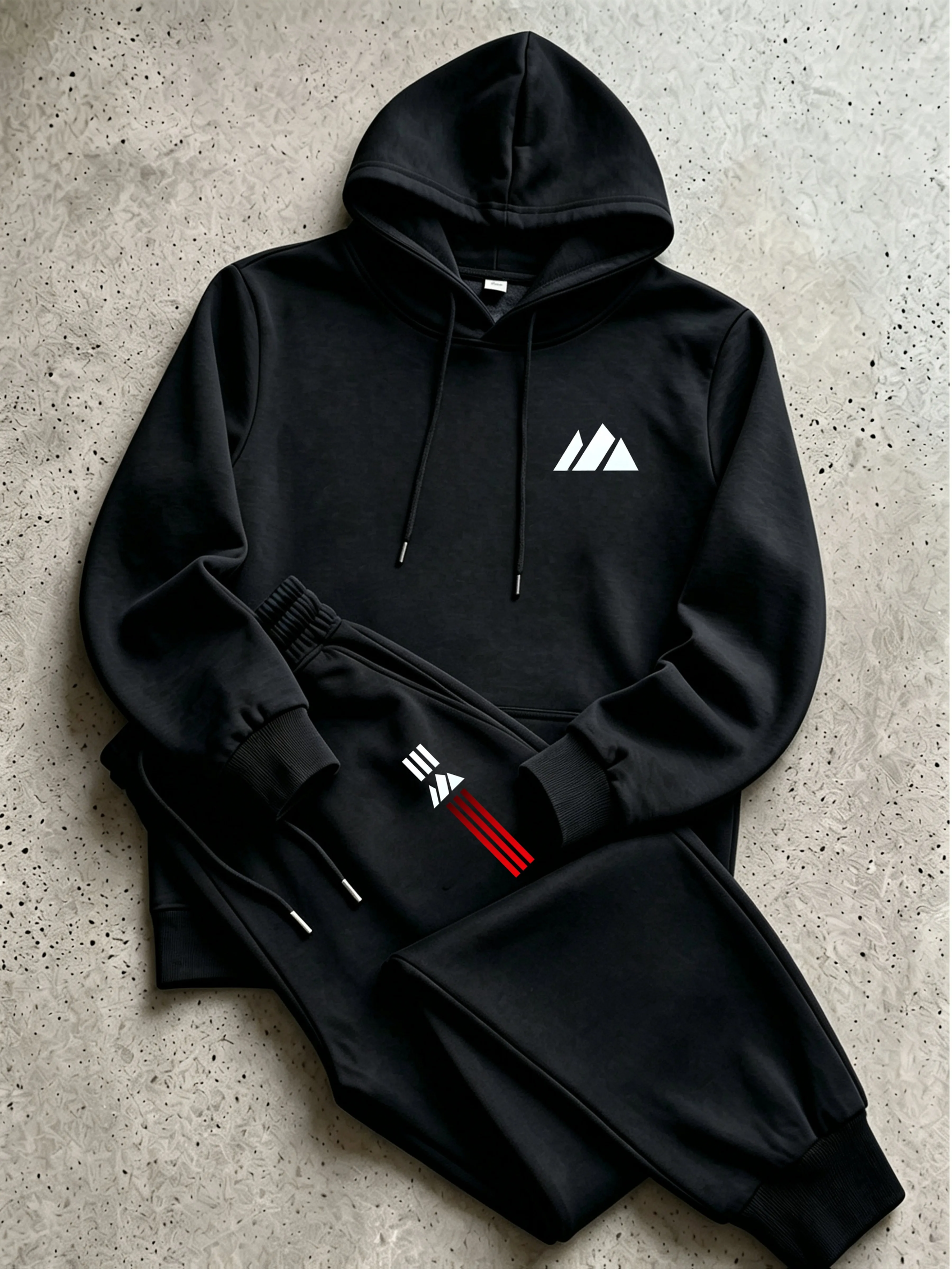 FashionMinimal Mountain Geometry Logo Men Tracksuit 2Pcs Hooded Sweatshirt Drawstring Jogger Pants Male Casual Street Sport Suit