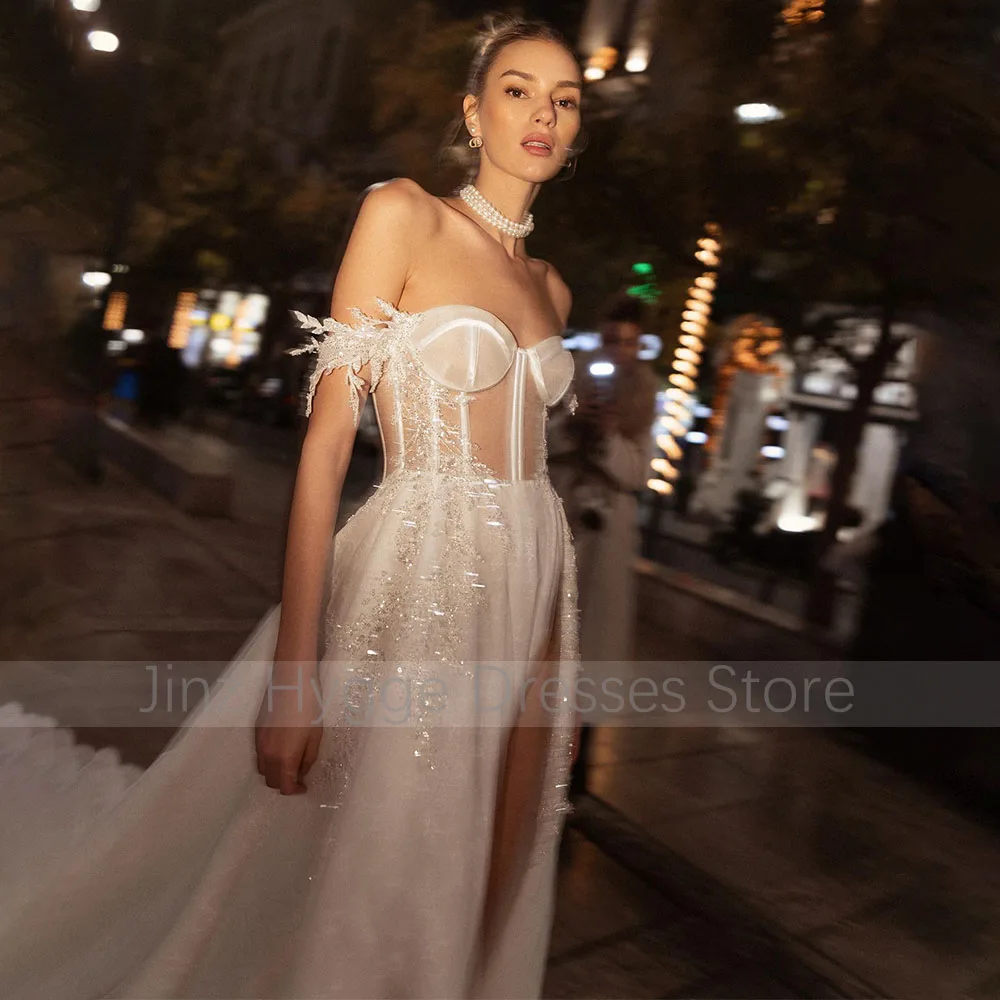 Abiti da sposa in pizzo Glitter paillettes Applique abiti da sposa Sexy per le donne 2023 Off the Shoulder Sweetheart A Line abito da sposa