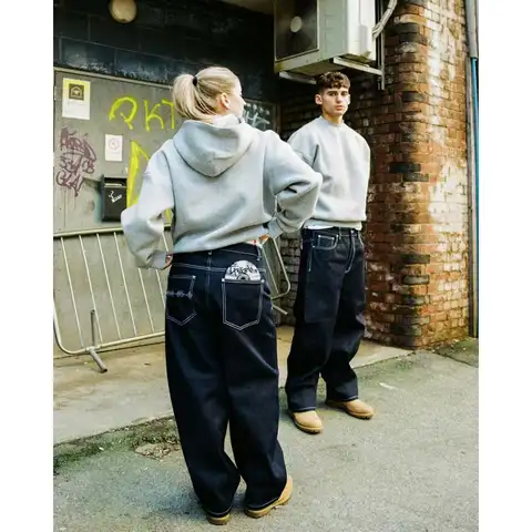 Pantalons en jean baggy à jambe droite de style rétro simple de qualité supérieure, couleur unie, lavés, pour le quotidien, jeans à jambe large populaires