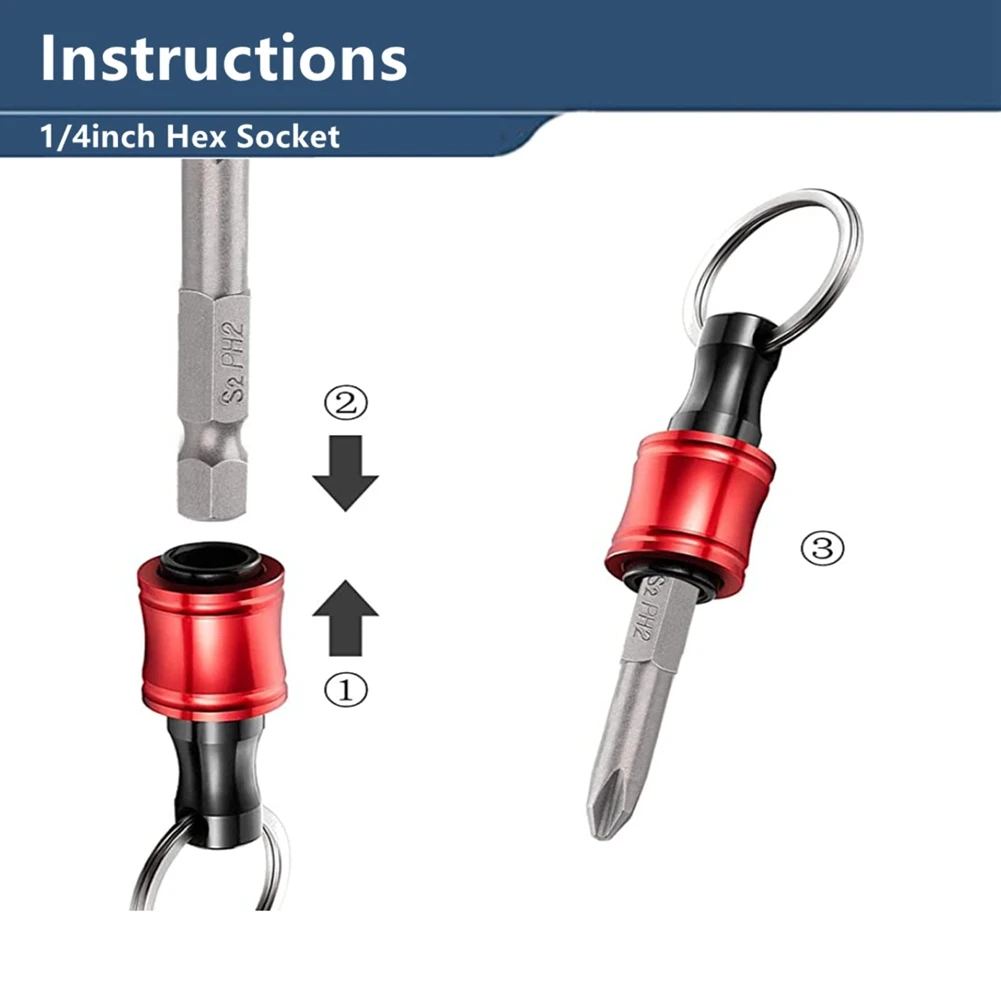 

N08R Drill Bit Holder 1/4 Inch Hex Shank Keychain Extension Bar Aluminum Alloy Magnetic Pivot Screwdriver Bits Holder Set