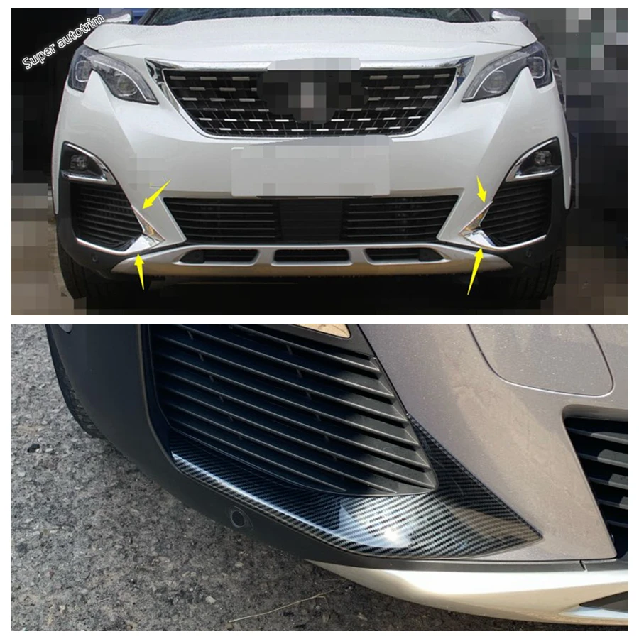 Chrome / Carbon Fiber Look Front Fog Lights Lamps Eyebrow Strip Cover Trim For Peugeot 3008 5008 GT 2017 - 2020 Car Accessories