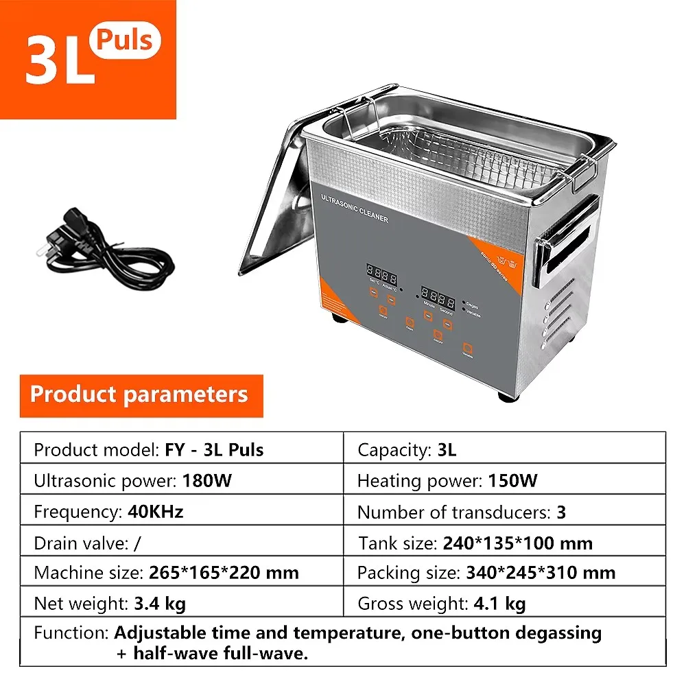 FanYing 3L 180W Ultrasonic Cleaner With Heater Timer Degas 40khz Wash Jewelry Ring Oil Rust Removal Surgical Clinic Dental Tool