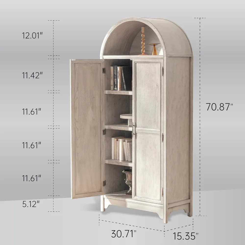 خزانة تخزين مقوسة من الخشب الصلب - قشرة خشبية طبيعية وطلاء مائي - عتيق بطول 71 بوصة وطول 5 طبقات #3