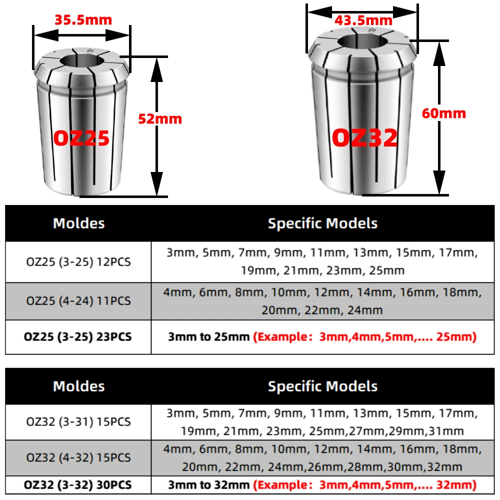 OZ Collet Chuck OZ25 OZ32 CNC Collets Milling Lathe Tool Holder OZ Spring Collet for OZ holders BT30 BT40 BT50 machining Tools