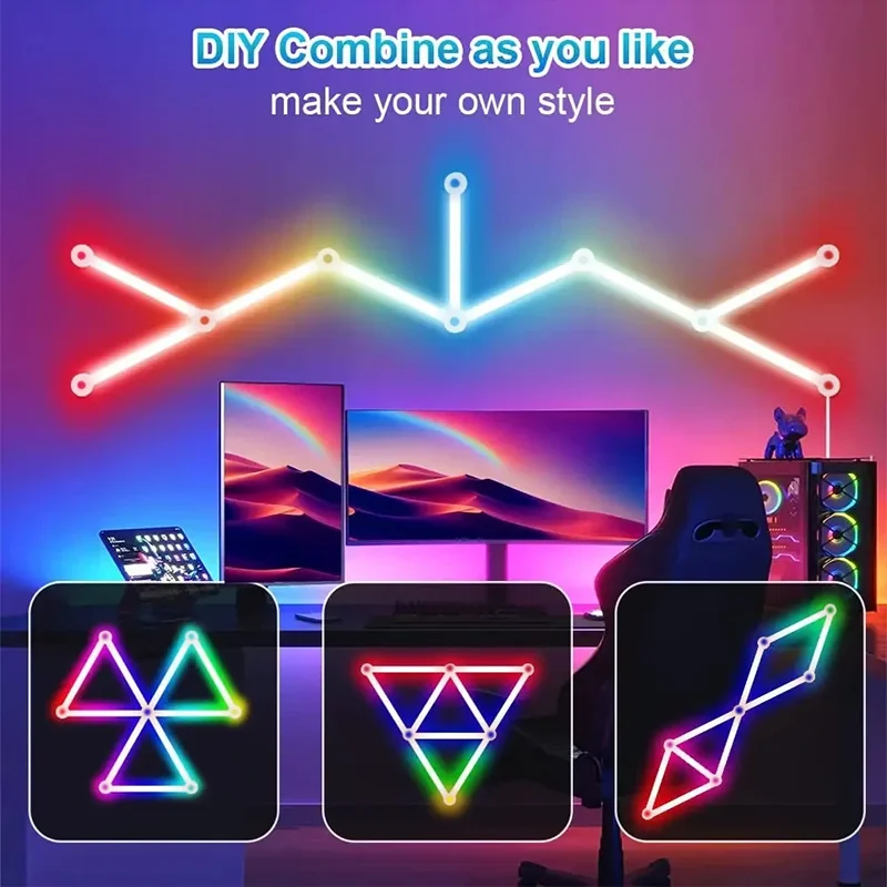 Splicing Light DIY Atmosphere Light RGB Smart Wall Light Voice Control Lamp for Esports Room Bedroom Bar Decoration Night Light