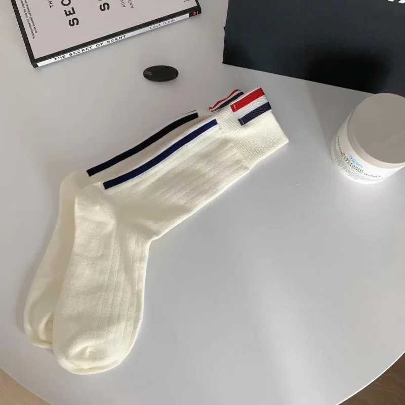 1/3 pairs of new autumn winter mid tube socks for women's casual college style color blocking sweat absorbing sports socks