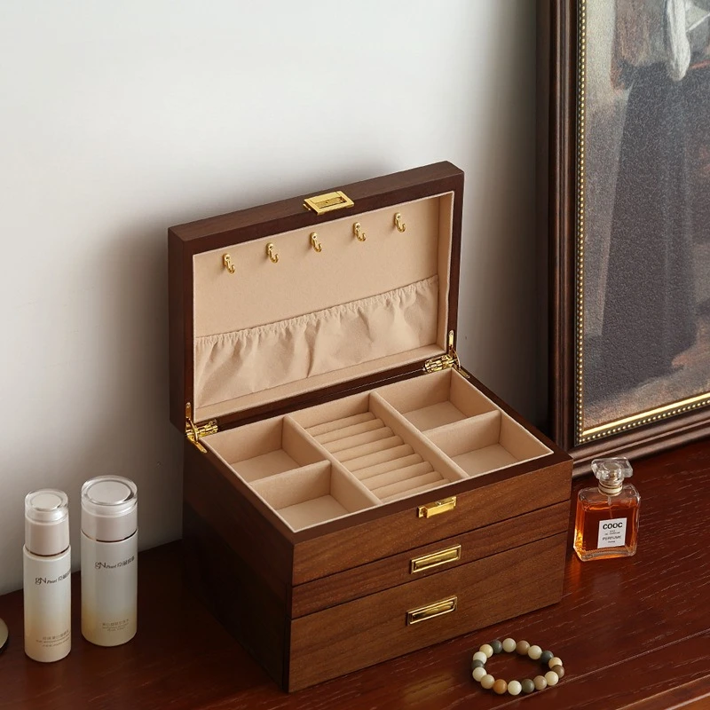 Caja de joyería de madera, cajas de almacenamiento grandes de lujo, pendiente, anillo, pulsera, collar, estuche de exposición, suministros organizadores de joyería para mujer