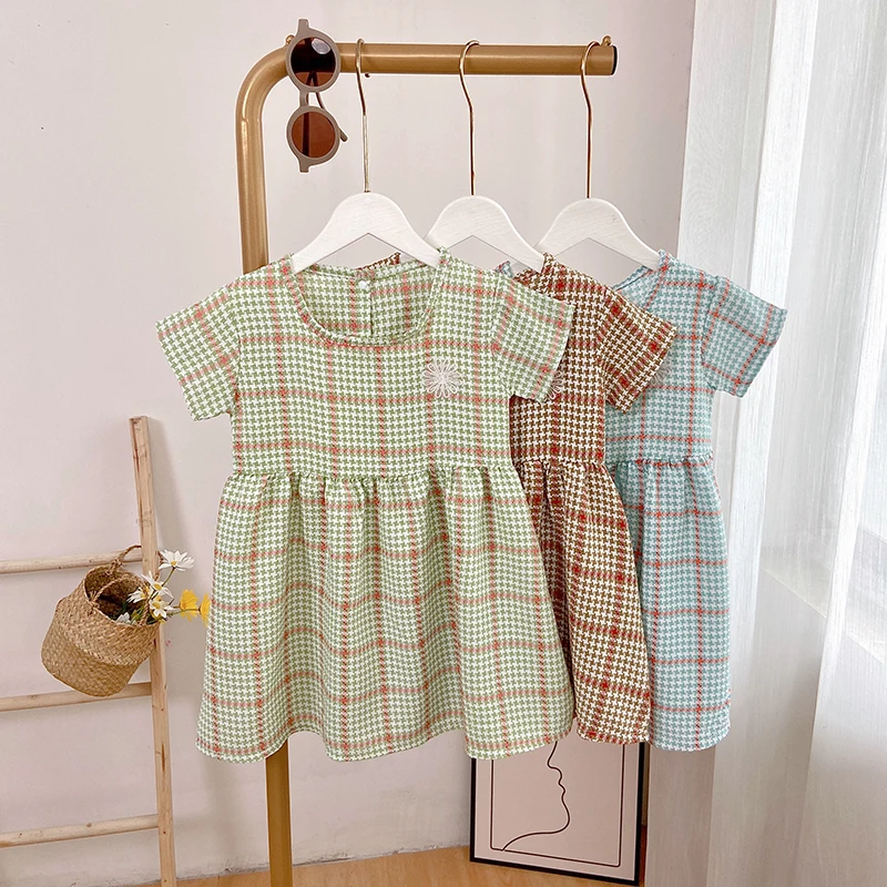 Girls' Dress Girls' Summer Dress Casual Dress New Style Girls Aged 1-12 Plaid Summer Casual Dress Girls Home Nightdress