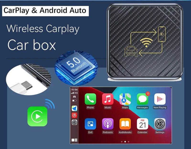 

Wireless Carplaybox Android Auto 2-in-1Bluetooth 5.0 Active connection Adaptive Screen intelligent Android Auto wireless adapter