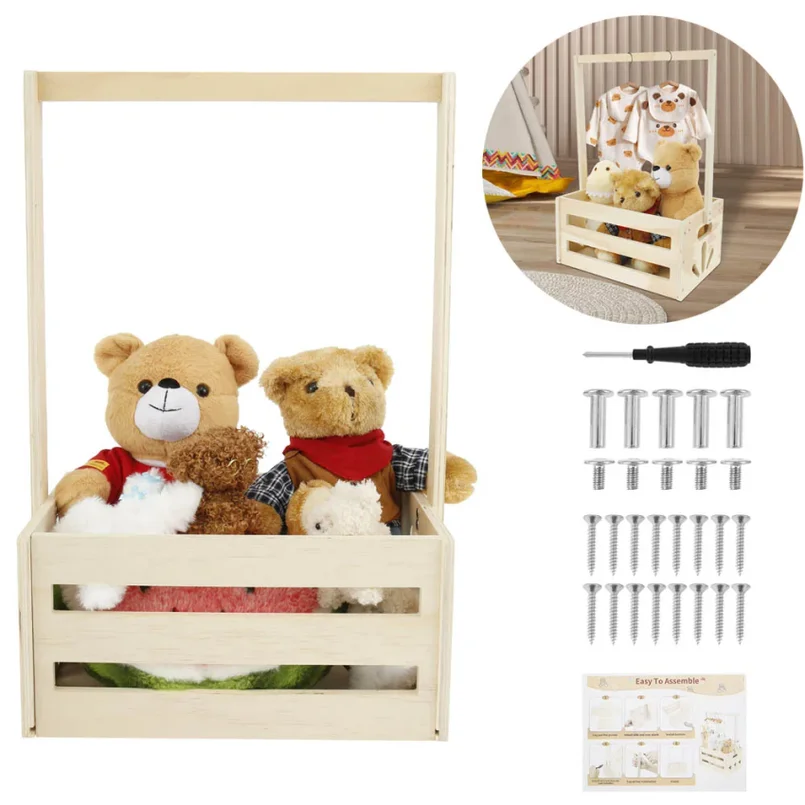 

Wood Baby Shower Basket Baby Shower Crate Closet with Portable Handle Decorate Large Capacity Toy Storage Basket for Bathroom