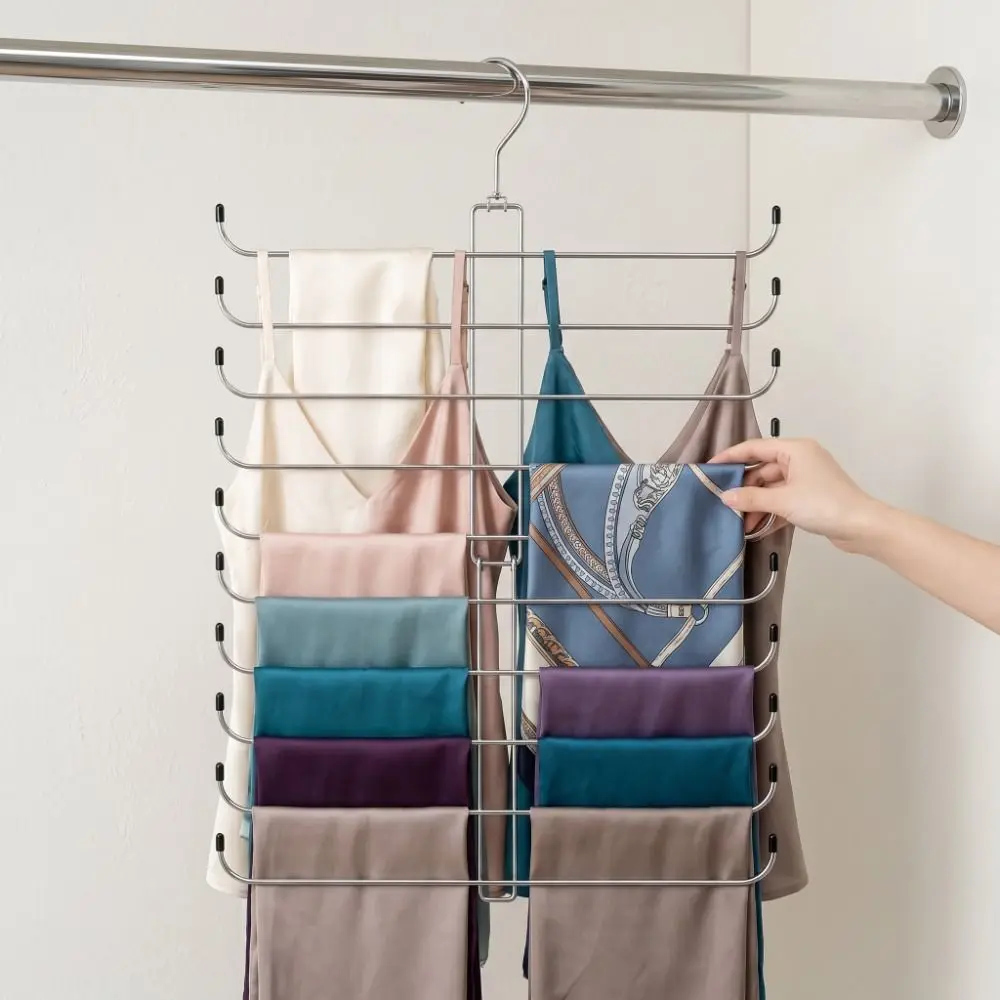 Space Saving Scarf Organizer Foldable Multi-Layer Hijab Holder Heavy Duty Rotatable Legging Hanger Pant Clothing Storage