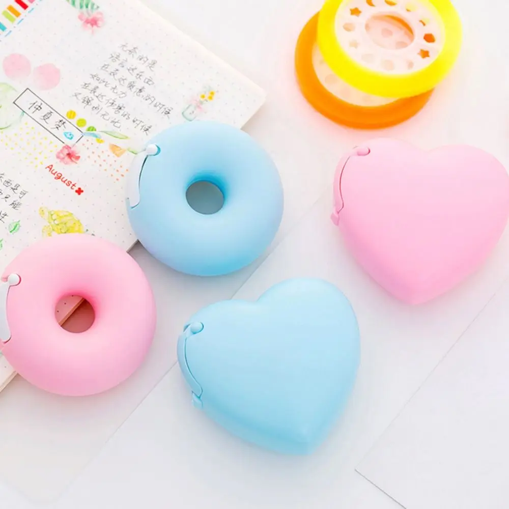 Donut/Heart Shaped Tapes Cutter Cute Portable Plastic Tape Holder Students Stationery Tape Dispenser School Office Supplies