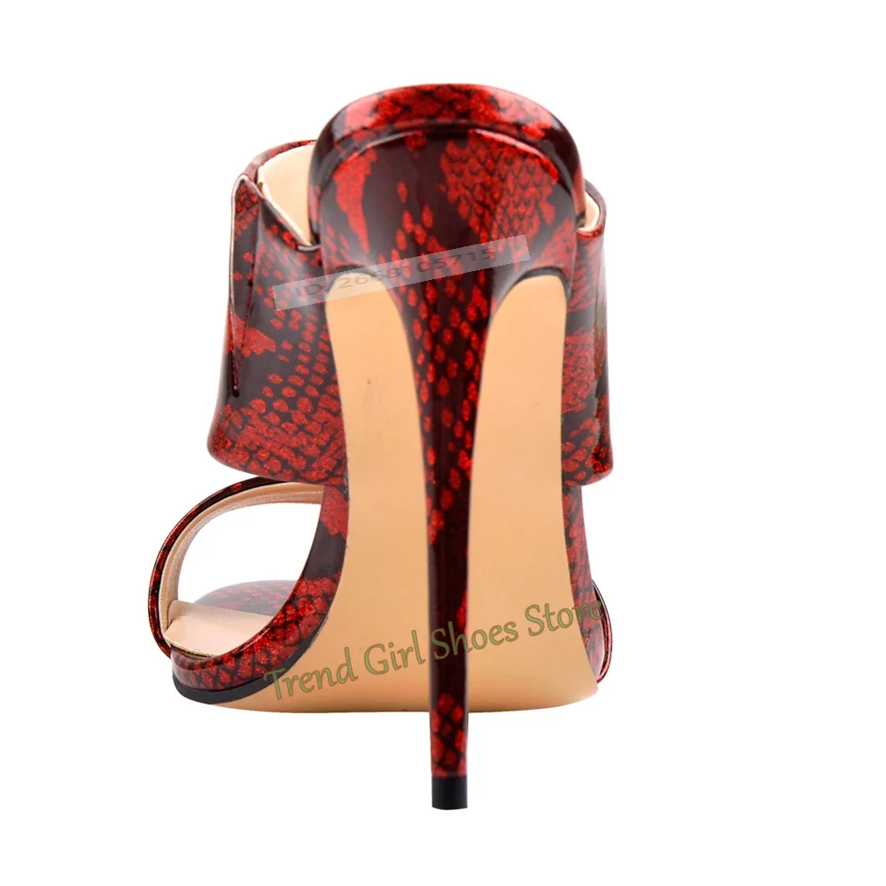 

Red And Black Snakeskin Sandals Double Strap Stiletto Mules With Wild Open Toe Design Summer Slip On Sandals Women Shoes Casual