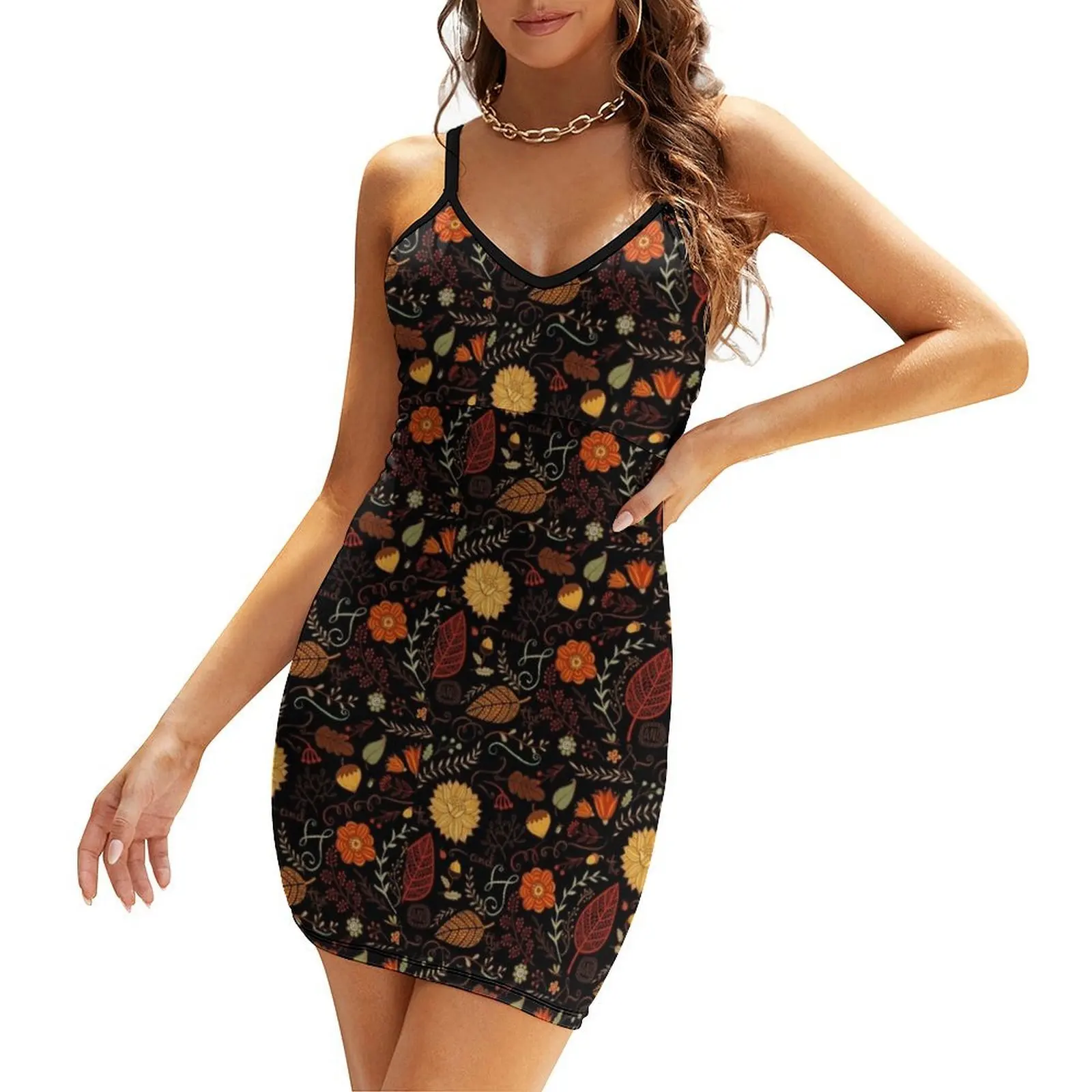 

Autumn Floral/ Leaf Design on Black Sling Dress dresses for womens 2025 dress women elegant luxury sexy dress