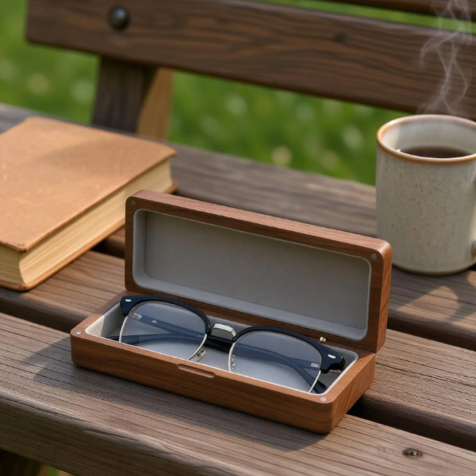 Wooden Eyeglass Case Portable Walnut Glasses Case Slim Retro for Travelers, Travel, Desk