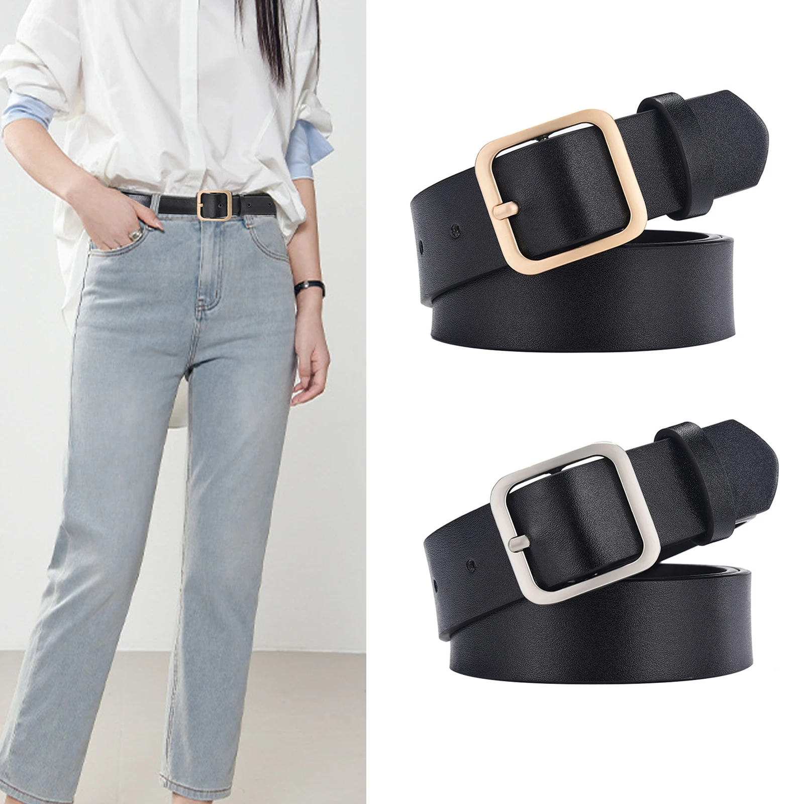 1PC PU leather Women's Belt Simple Metal Pin Buckle Belt Versatile Korean Dress Jean Pants Waistband Luxury Designer Lady Belts