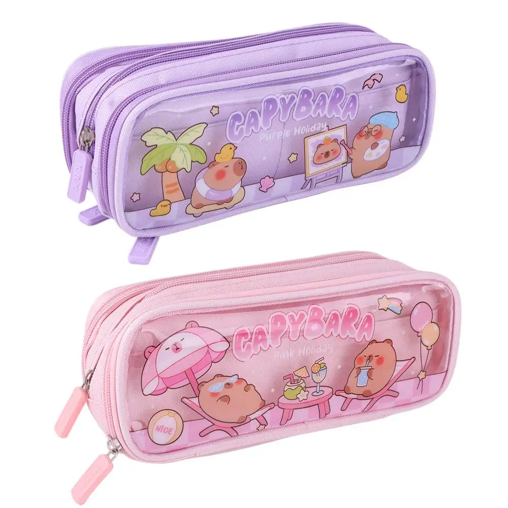

Cute Letter Capybara Pencile Bag Zipper Large Capacity Cartoon Pencile Case Waterproof Cartoon Capybara Makeup Bag Beach