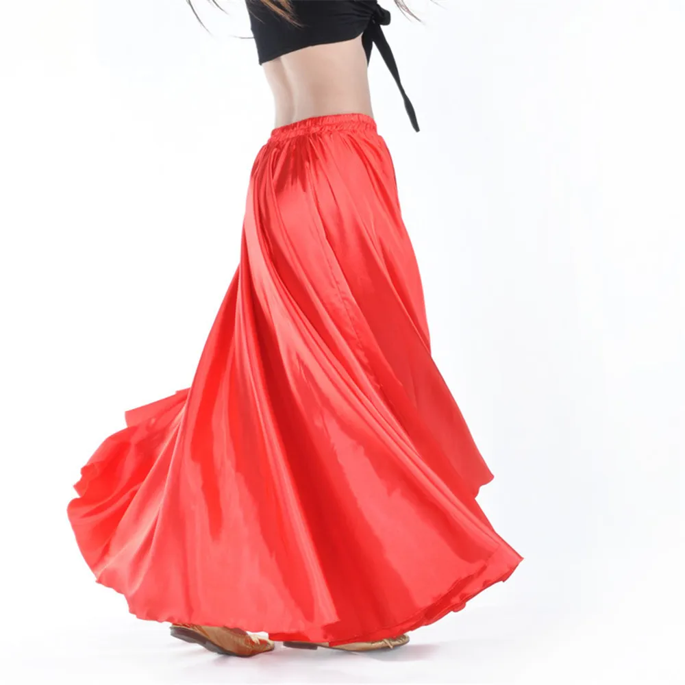 Lady New Style Belly Dance Shining Satin Long Spanish Skirt Swing dancing skirt Indian Dance skirt Sun Skirt 14 colors available