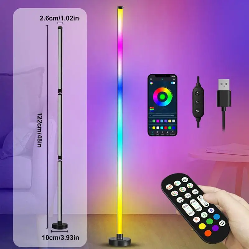 RGB Floor Lamp Tall Corner Floor Lamp Music Sync 10W Standing Floor Lamp Ambient Lighting With App Remote Control For Bedrooms