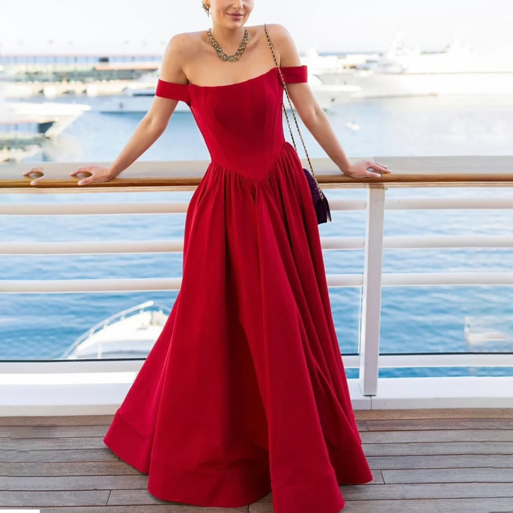 

Elegant Evening Dress Red Off The Shoulder Floor Length A Line Prom Gowns for Women 2025 Formal Party Gown Customized