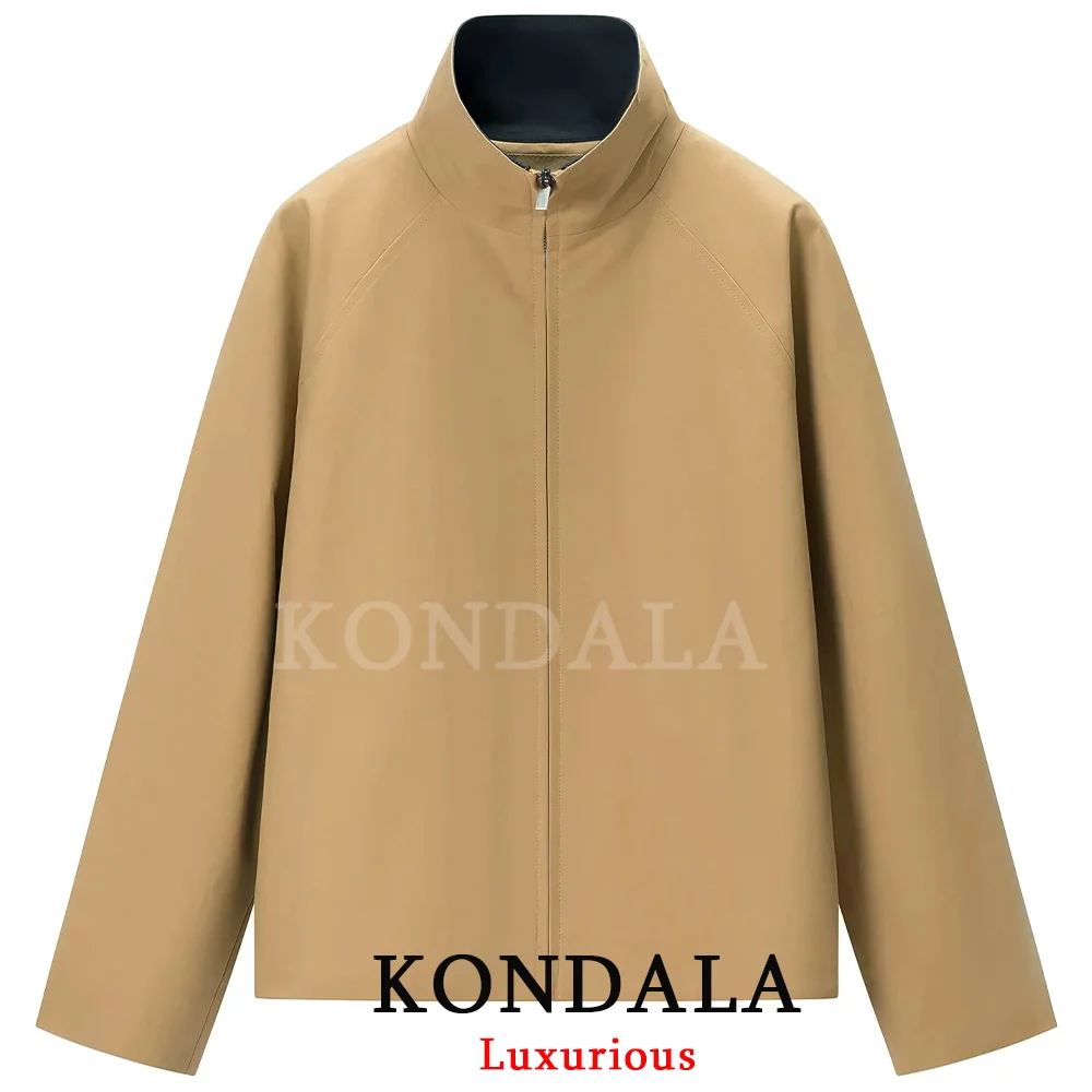 KONDALA High Street Casual Chic Women Trench Jacket Patchwork Stand Collar Zipper Loose Jacket New Fashion 2026 Autumn Jacket