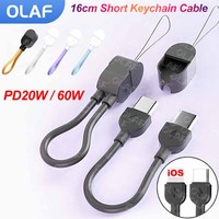 PD 60W Dual Type C Fast Charging Keychain Cable For iPhone 15 16 Xiaomi Samsung PD 20W Type C to Lightning Short Data Cable