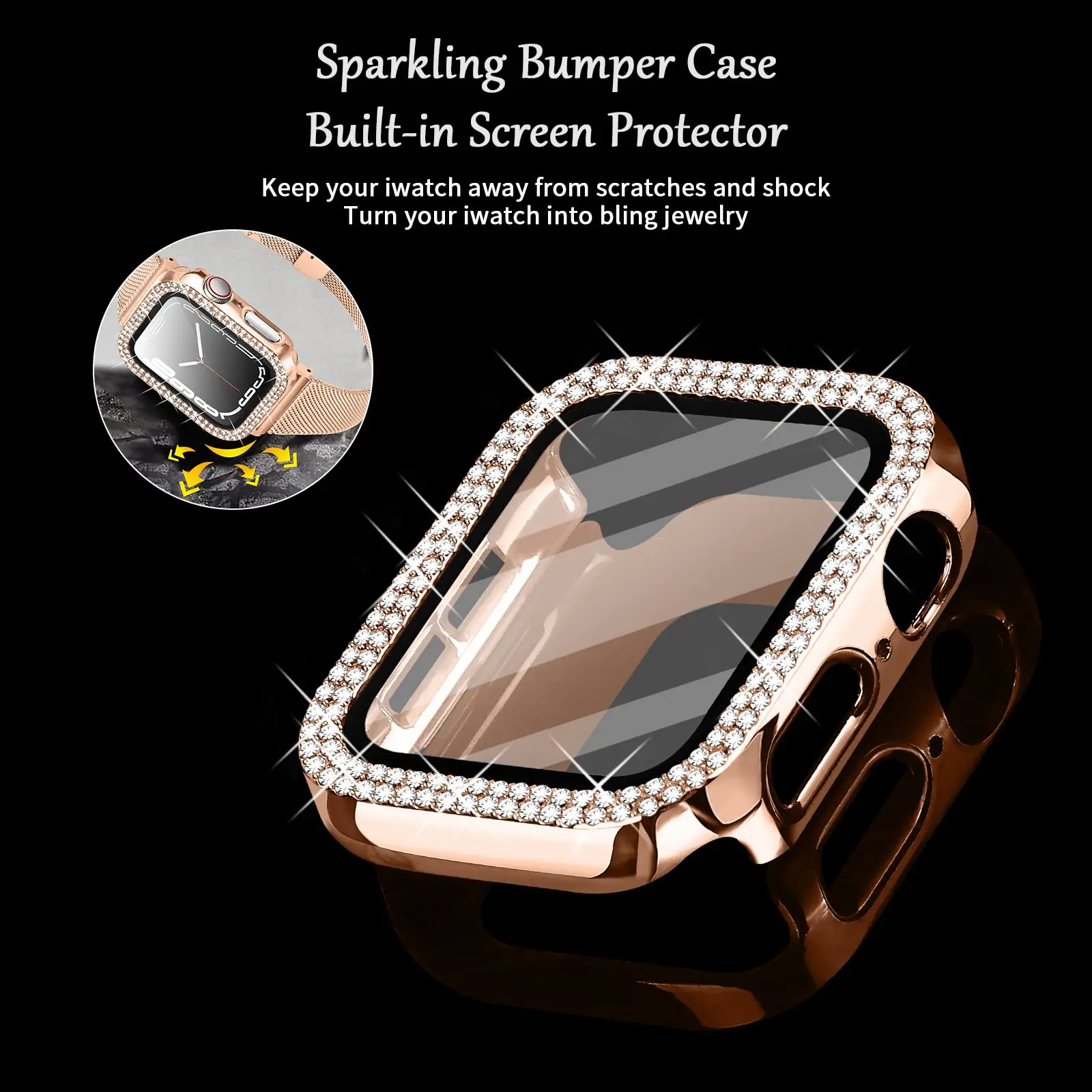 Diamond Case+Strap For Apple Watch band 45mm 41mm Correa Metal Bracelet band For iWatch 44mm 40mm 38mm 42mm Series SE 8 7 6 5 4