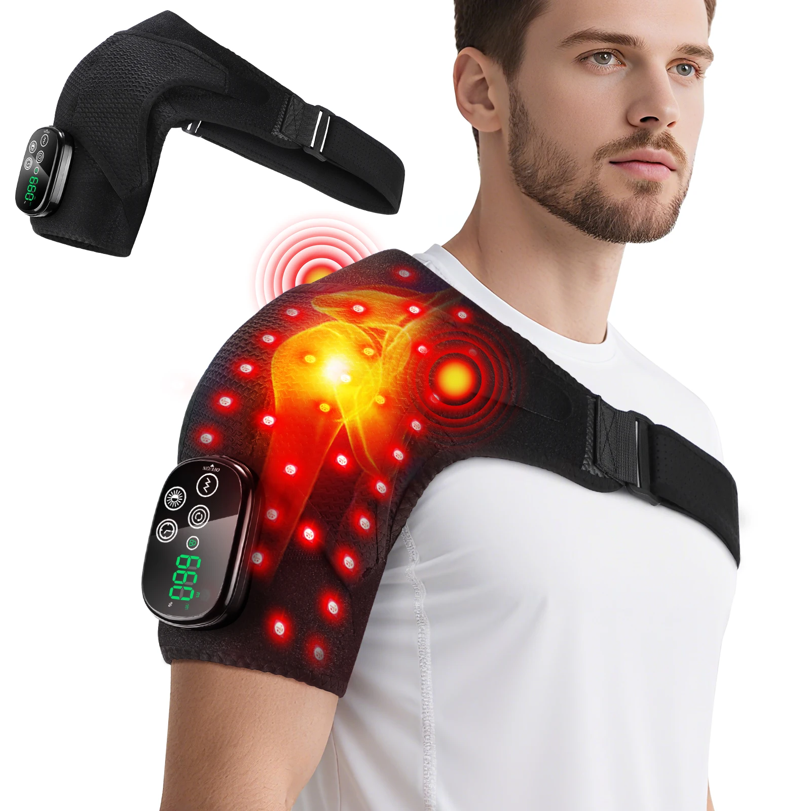 Cordless Red Light Electric Heating Vibration Massage Pad Infrared Shoulder Massager Hot Compress Belt for Relaxation