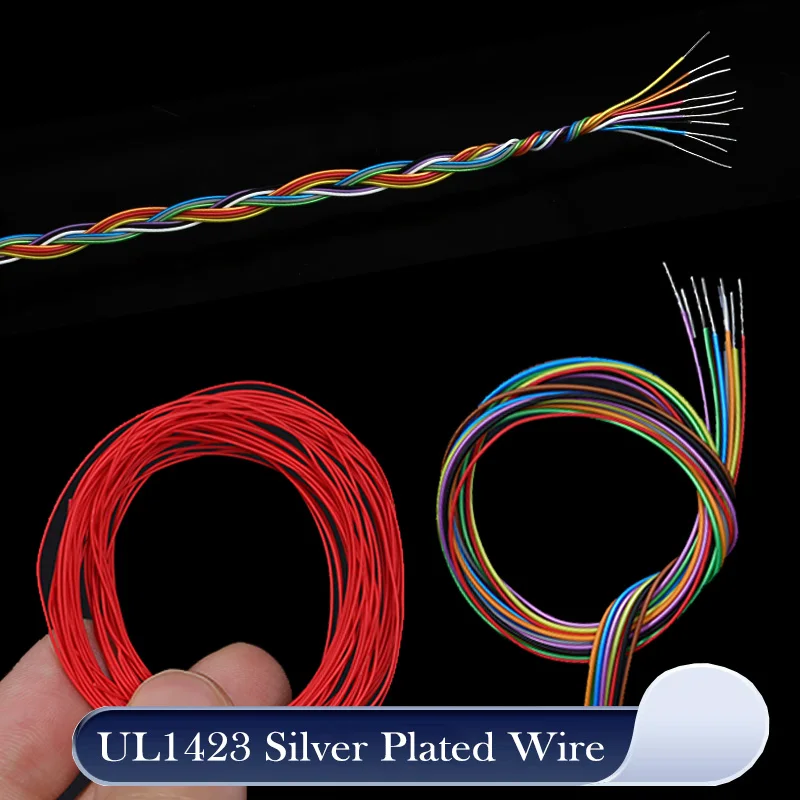 

10 Colors UL1423 Silver Plated Copper Wire 38/36/34/32~24AWG Single Core Micro Fine High Temperature Electronic Line PC 5/10/50M