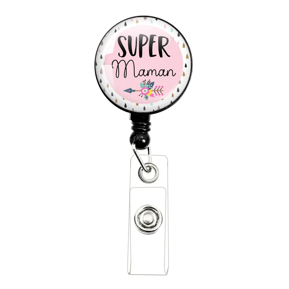 I Love You Dad And Mom Text Keychain Mom And Dad Are Superhero Glass Cabochon Retractable Badge Reel Girl's Birthday Gifts