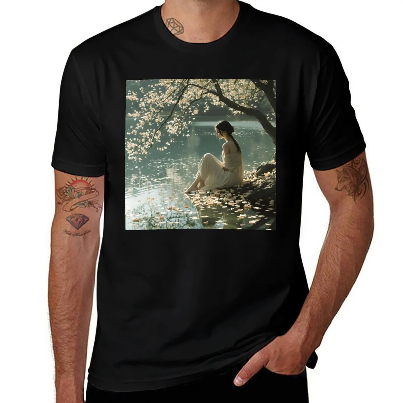 

Serenity by the Blossom Lake T-Shirt anime stuff graphic tee shirt man clothes man t shirt clothes for men