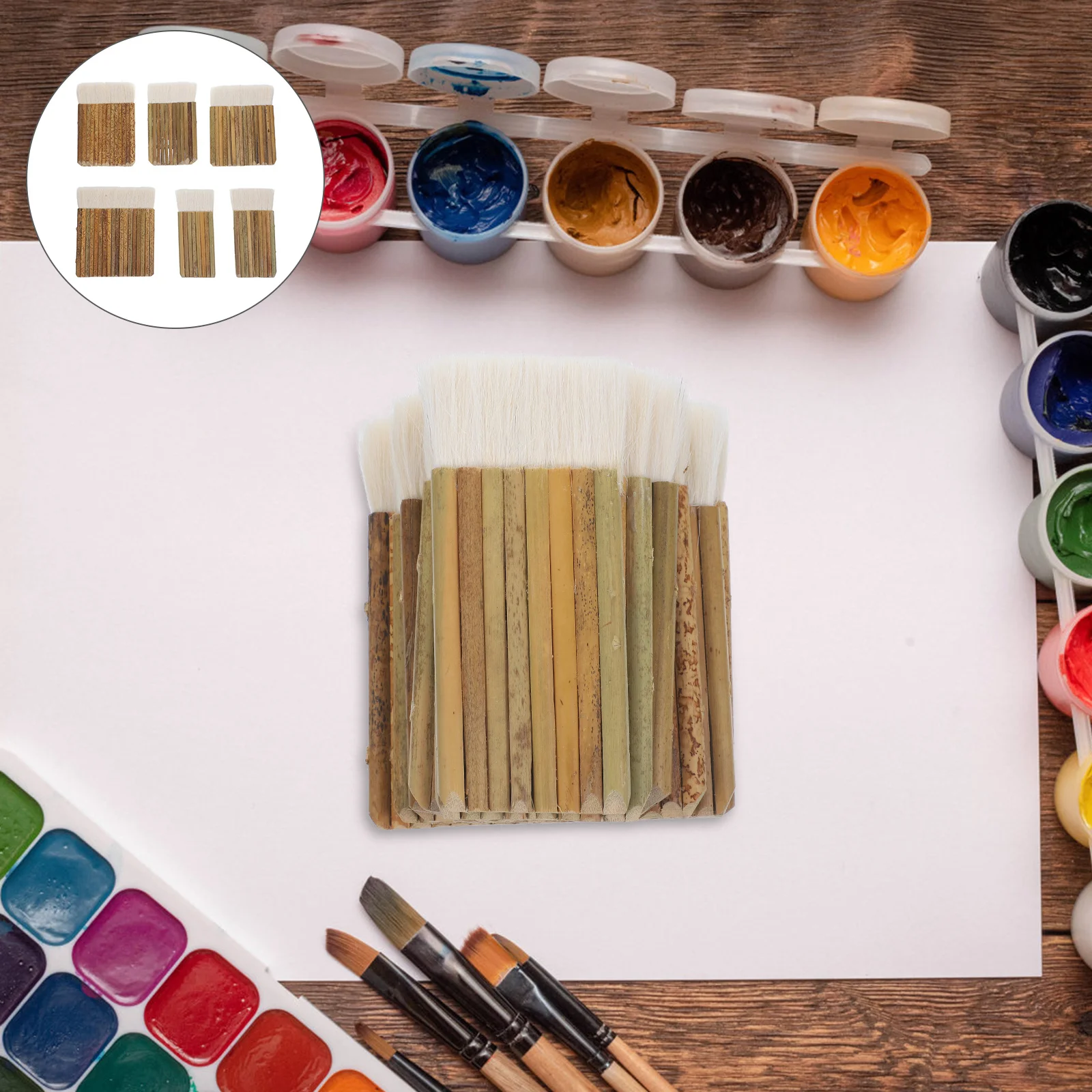 

6pcs Wool Brush Set Flat Handle Sheep Hair Paint Brushes For Art Painting Wood Handle Watercolor Tool Portable Craft Bristles