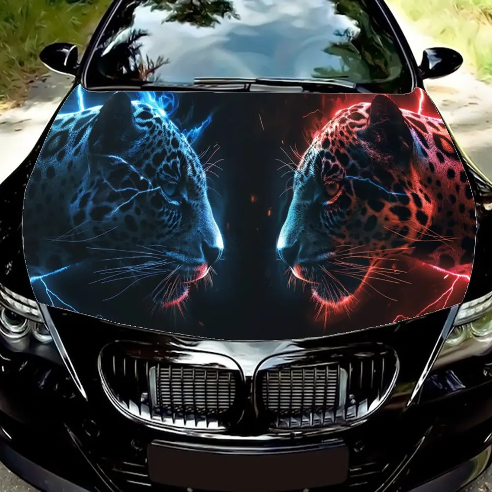 Animal Leopard Face to Face Print Car Hood Wrap Color Vinyl Sticker Truck Graphic Bonnet DIY Auto Accessories Decoration Decal