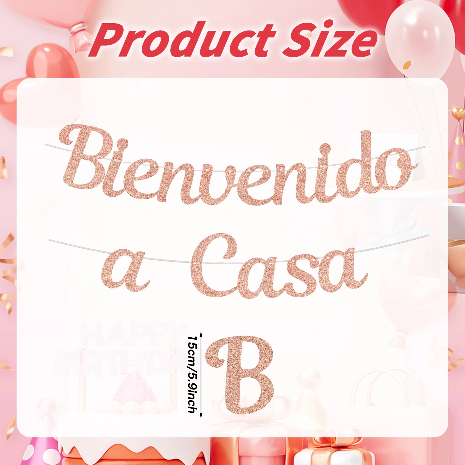 لافتة ترحيب منزلية إسبانية Bienvenido a Casa، ديكور حفلات ترحيب فييستا المكسيكية، لافتة ترحيب منزلية باللون الذهبي الوردي #3